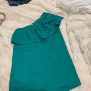 Tyche Green One Shoulder Mini dress
